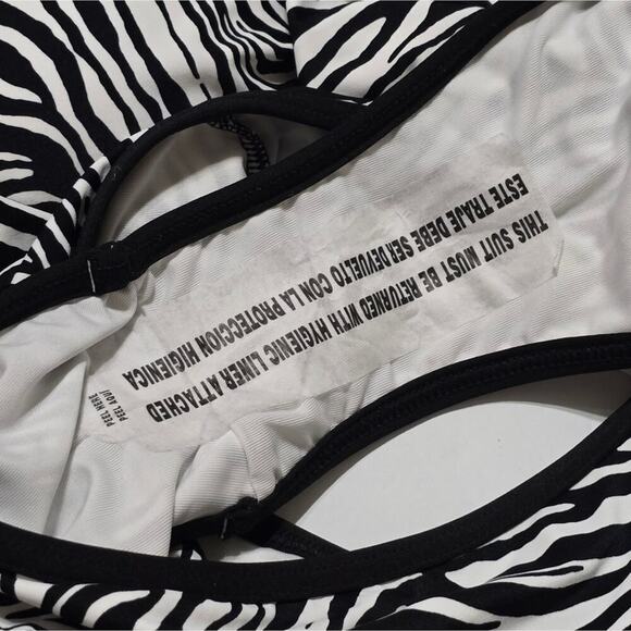 Michael Kors Black and White Zebra Print High Cut One Piece Swimsuit Size 10 new - Picture 7 of 11